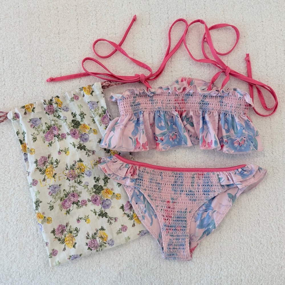 LoveShackFancy Pink and Blue Floral Bikini Set